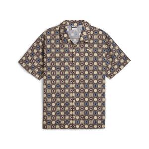 PUMA Classics New Prep Woven Graphic Collared Short Sleeve Button Up Mushroom Br